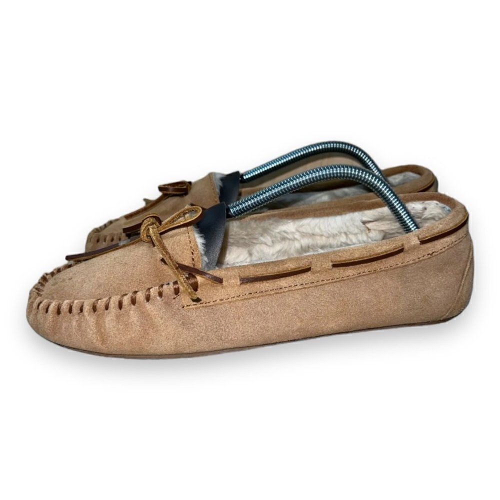 Minnetonka Jr. Trapper Moccasin‎ Slippers Tan Suede 4036 Women's 11